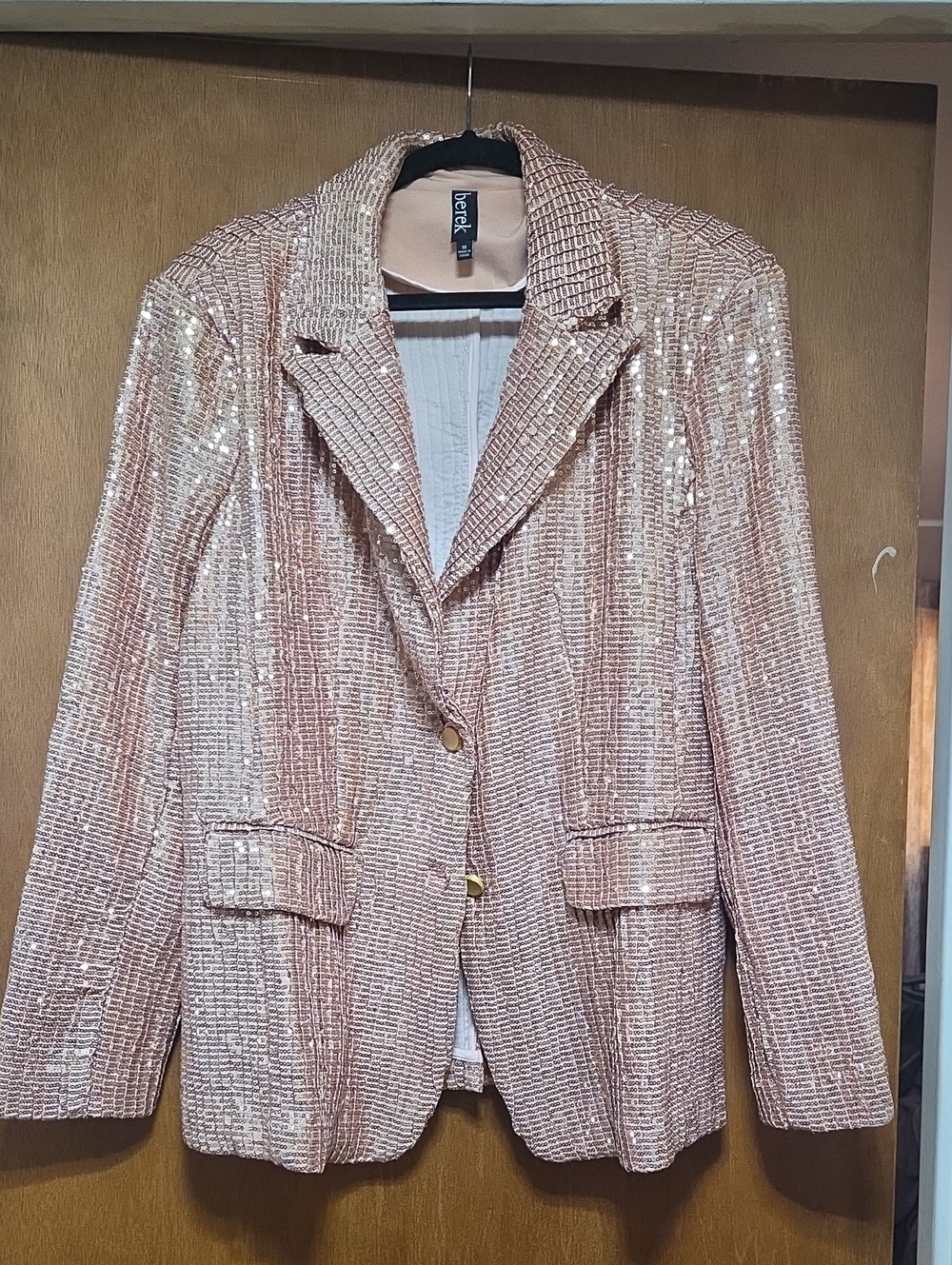 berek Rose Gold Sequin Blazer Jacket with Notch Lapel